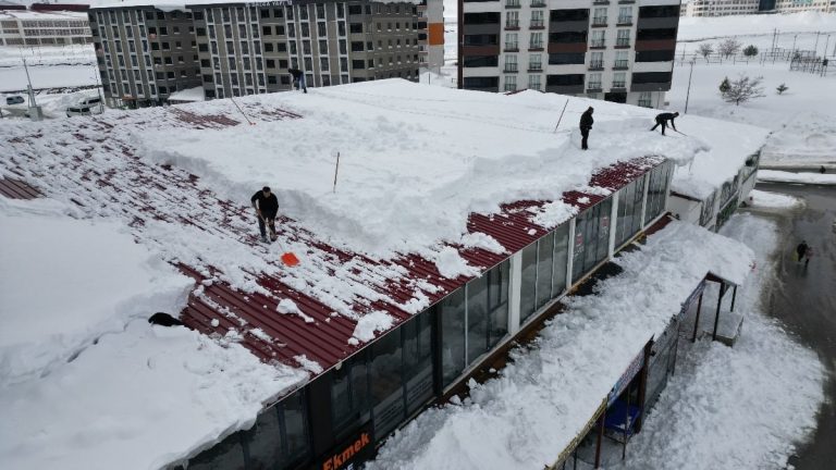 Bitlis’te çatılarda biriken karlar temizleniyor