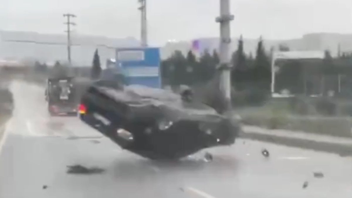 Kocaeli’de drift yapan sürücünün aracı takla attı