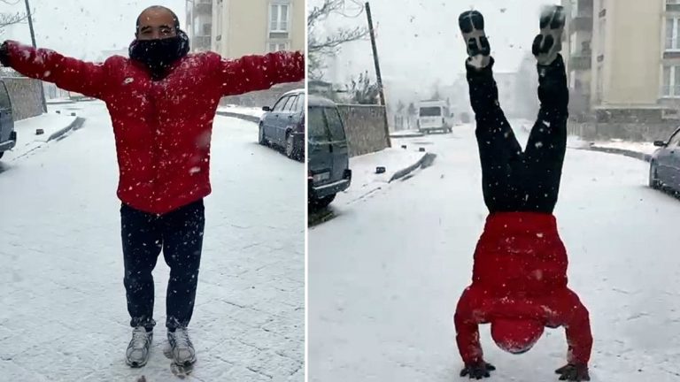 Samsun’da yağan karda 20 taklalık sevinç