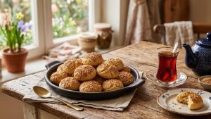 Çay demlenene kadar hazır: Ağızda dağılan kıyır kıyır susamlı kurabiye tarifi