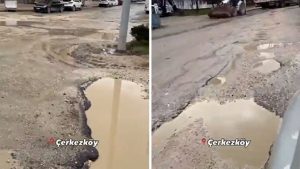 CHP’li Çerkezköy’de bozuk yolları vatandaşlar onarmaya başladı